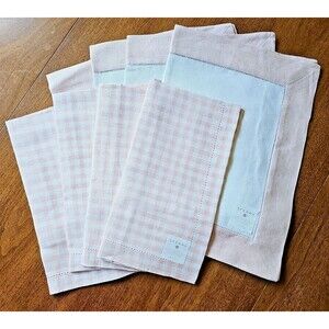 SFERRA Pure Linen Hemstitched Napkins & Placemats NEW White Petal Pink Gingham